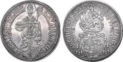 Лот №19,  Архиепископство Зальцбург. Князь-епископ Иоганн Эрнест граф фон Тун и Гогенштейн. Талер 1698 года.