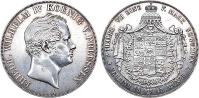 Лот №23,  Королевство Пруссия. Король Фридрих Вильгельм IV. Двойной талер 1843 года.