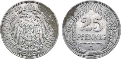 Лот №102,  Германская Империя. Император Вильгельм II. 25 пфеннигов 1910. А.