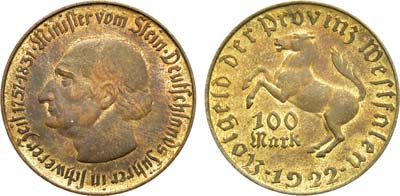 Лот №115,  Германия. Веймарская республика. Вестфалия. Нотгельд. 100 марок 1922 года.